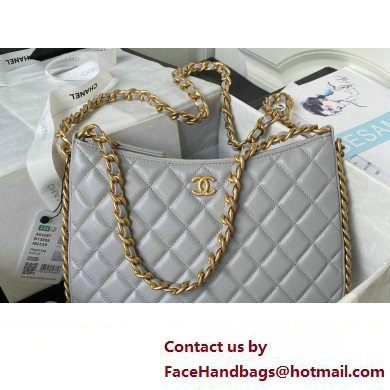 Chanel Shiny Crumpled Lambskin & Gold-Tone Metal Large Hobo Bag AS4287 Gray 2023
